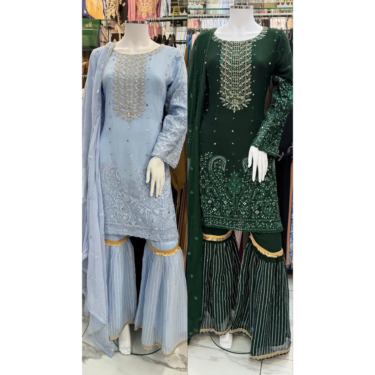 Women's Chiffon Pakistani Salwar Kameez Gharara Sharara Dress for Special Occasions - Womenswear