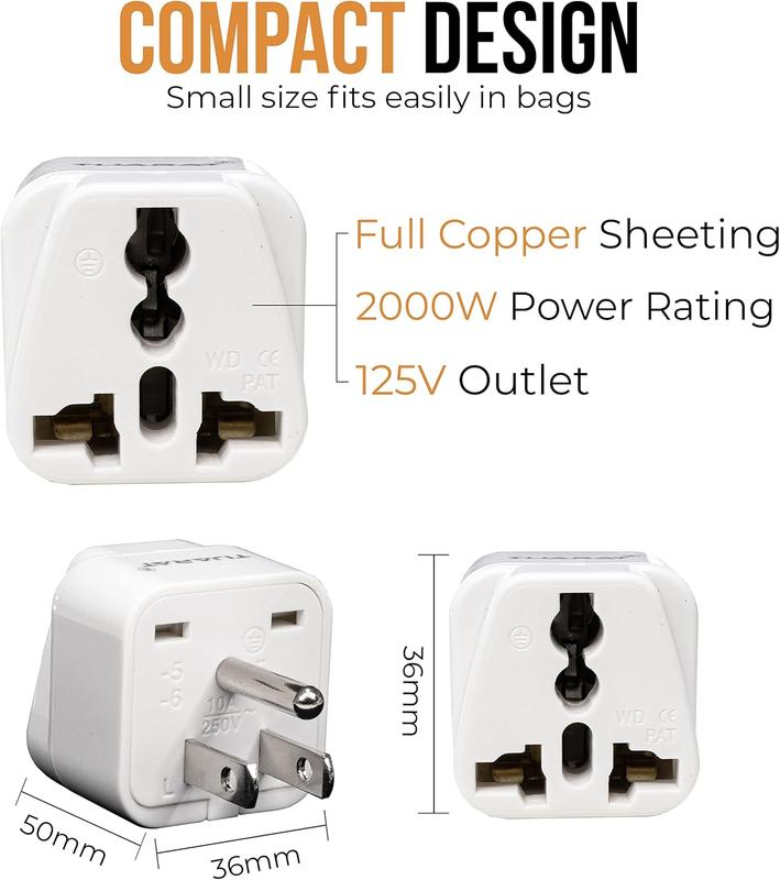 US Travel Adapter with Universal Travel Accessories Input, Australia, UK, EU, India to US, Vietnam,Thailand, Canada, Maxico 3 Pin Power Plug, Type B US International Power Adapters 2