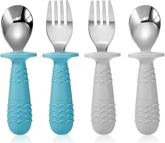 PandaEar 4 Pack Self Feeding Cutlery Set for Toddlers - Silicone and Stainless Steel 3