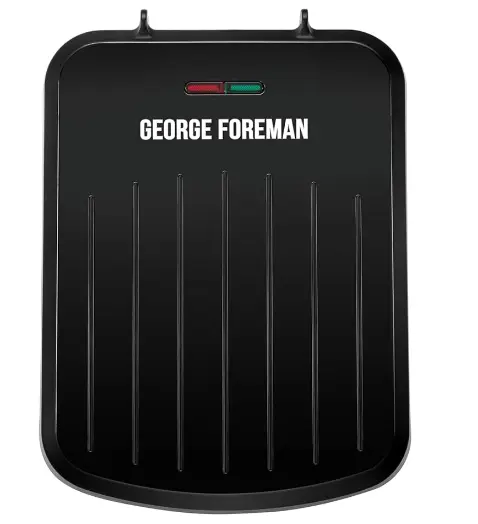 George Foreman Small Electric Fit Grill [Non stick, Healthy, Griddle, Toastie, Hot plate, Panini, BBQ, Energy saving, Vertical storage, Easy clean, Drip tray, Ready to cook light] Black, 760W 25800
