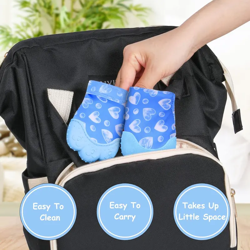 Baby Teething Set, 2 Pack Teething Mittens for Baby, Includes 2 Silicone Mitten Teether Glove, Teething Glove, Infant Soothing Pain Relief Mitt Baby Teether Mits for Baby（Blue） 6