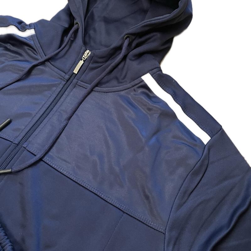 Men’s Poly Tracksuit Navy Zipped Casual Top Bottoms  Reflective Stylish Gym 4
