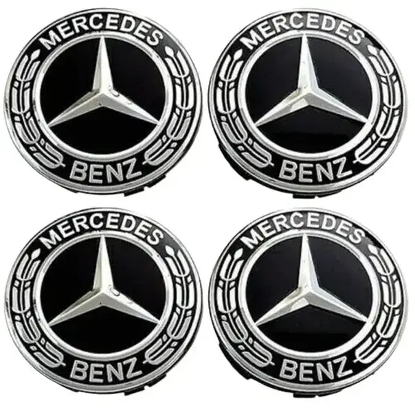 Merc Black Alloy Wheel Centre Hub Caps x 4  75mm A B C E S M Class ML GLE GLA Benz