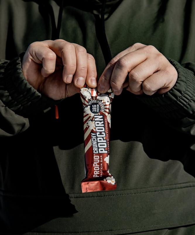 ProPud Crunchy Popcorn High Protein Bar 18g Protein (12x55g), Topped With Crispy, Roasted Corn And Covered With Milk Chocolate, No Added Sugar, Perfect Pre and Post Workout Nutrition 5