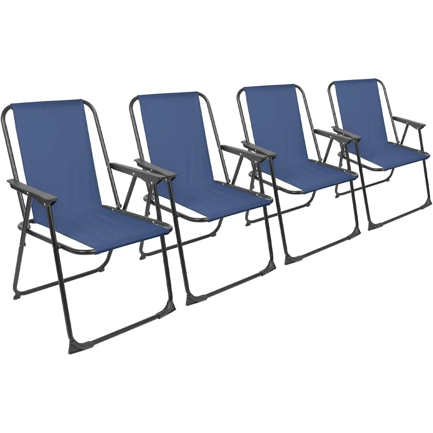 Harbour Housewares Folding Beach Chairs - Navy - Pack of 4 - Metal Outdoor Patio Seat Lightweight Portable Deck Chair for Picnic, Garden, Camping, Fishing