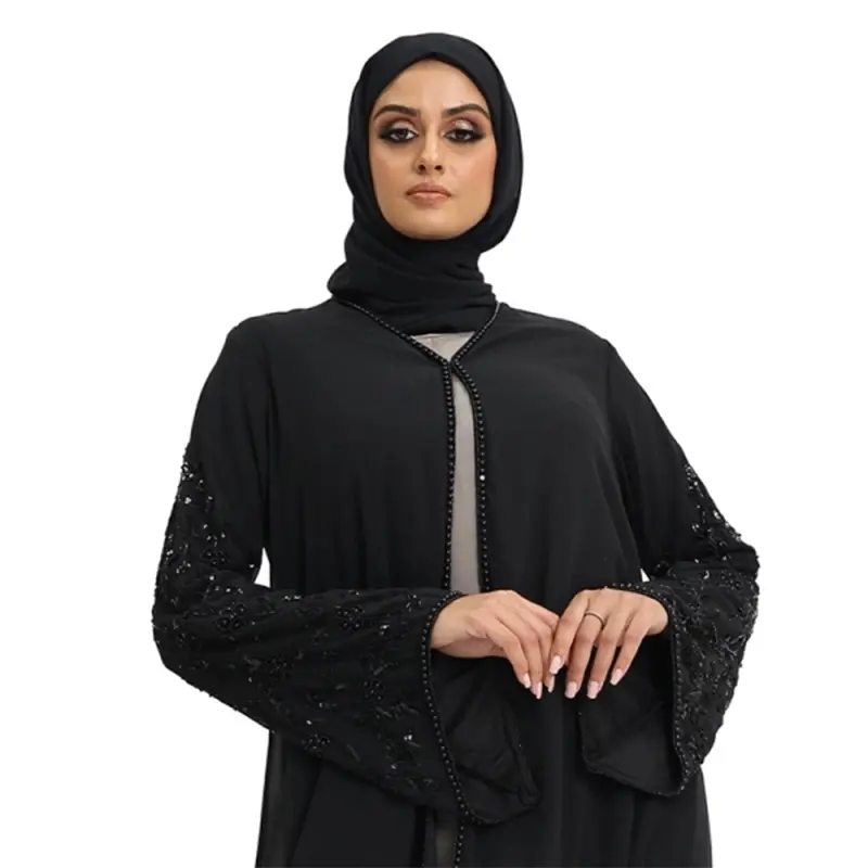 Pearl Chiffon Double Black Beaded Kimono