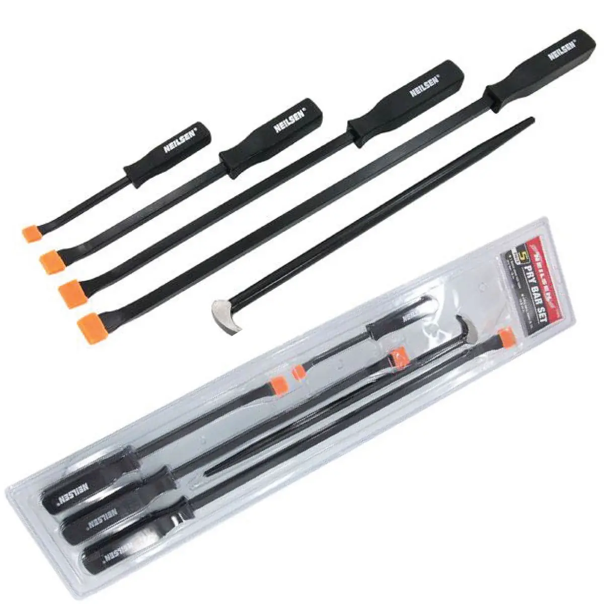 Neilsen 5 Pcs Pry Bar Set with Hi-Vis Handles Jumbo Rolling Crow Bar Prying Puller Chisel - CT0239
