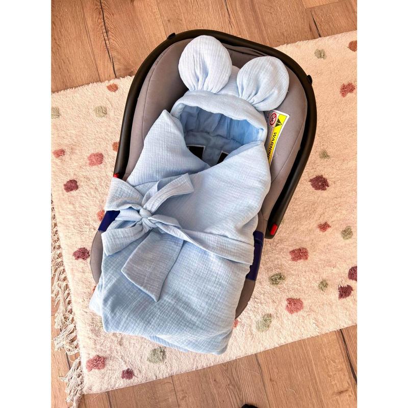 Handmade Car Seat Blanket - 100% Muslin Cotton - Blue 4