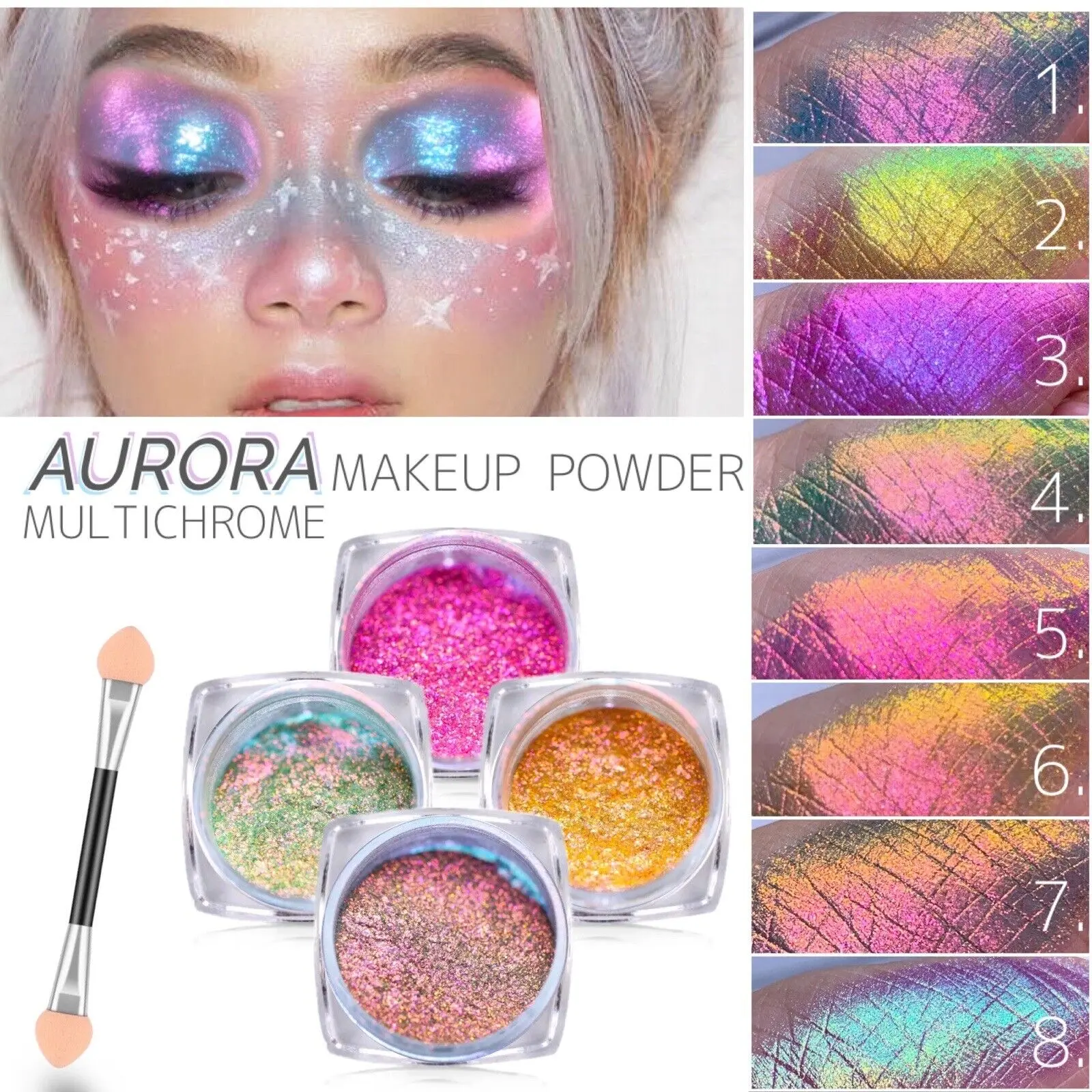 Multichrome Eyeshadow Makeup Unicorn Loose Powder Iridescent Aurora Highlighter Metallic Cosmetic Glitter Mermaid Chameleon Colour Shifting Pigment Party Eyes Body Face DIY