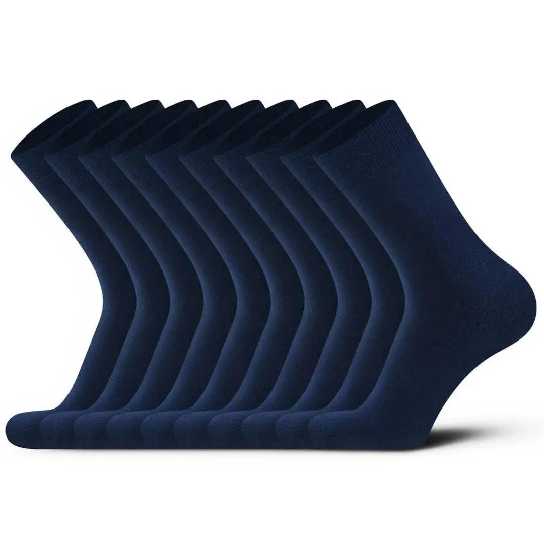 10 Pcs Navy Blue Men's Smart Dress Socks, Menswear Soft, Casual Plain Day