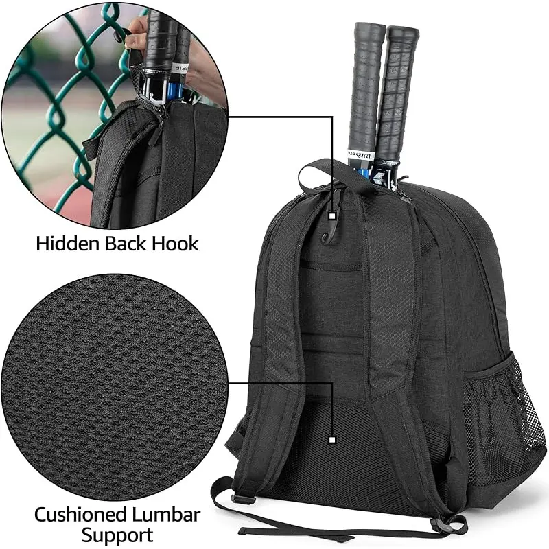 Tennis Backpack Holds 2 Rackets, Tennis Bag with Separate Ventilated Shoe Compartment for Tennis/Pickleball/Badminton/Squash Sports 3