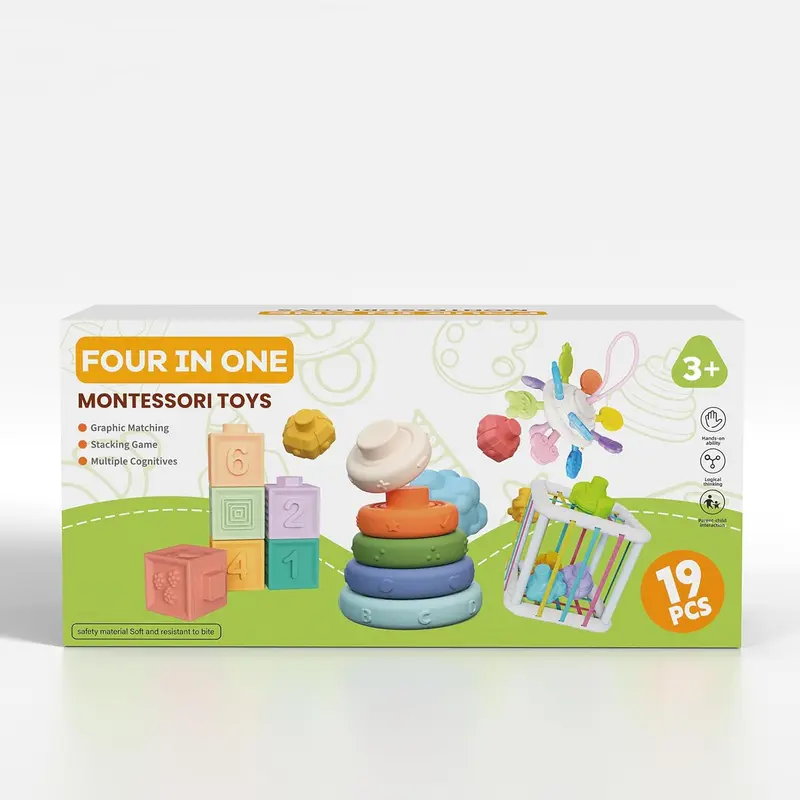 Baby Toys, Montessori Toys for Babies | Food-Grade Silicone - Sensory - Stacking - Shape Sorter - Blocks Cube - Developmental Toys 7