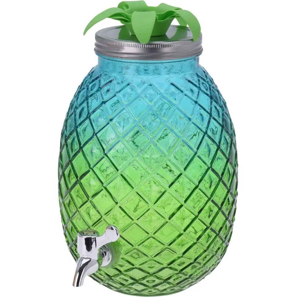 4.7L Pineapple Glass Drinks Dispenser Water Juice Server Tap Screw Top Lid