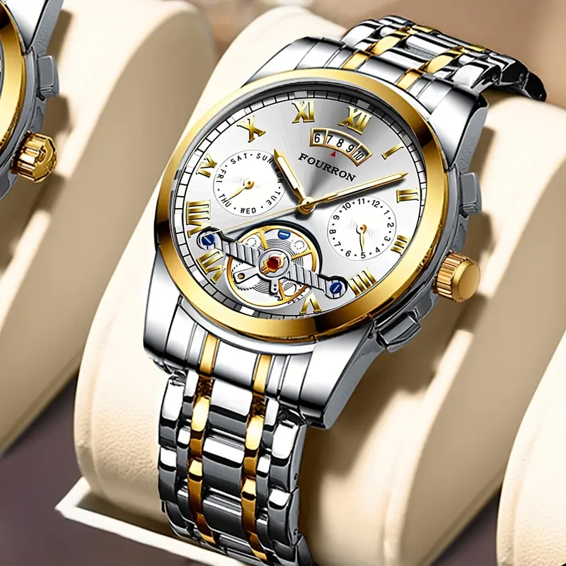 1pc Elegant Men's Stainless Steel Quartz Watch with Date Calendar, Luminous Hands, Round Zinc Alloy Case, Business Style, Water Resistant, Battery Powered Electronic Movement - Ideal Gift for Birthdays and Holidays Valentine's Day 4