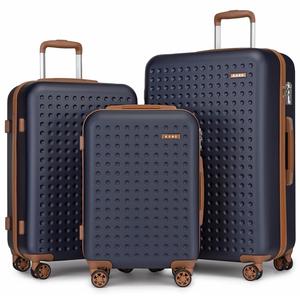 [MissLulu Bags] Biscuit Design Flexible ABS Hard Shell 20''/24''/28'' Suitcase with TSA Lock and 13'' Vanity Case - Navy and Brown