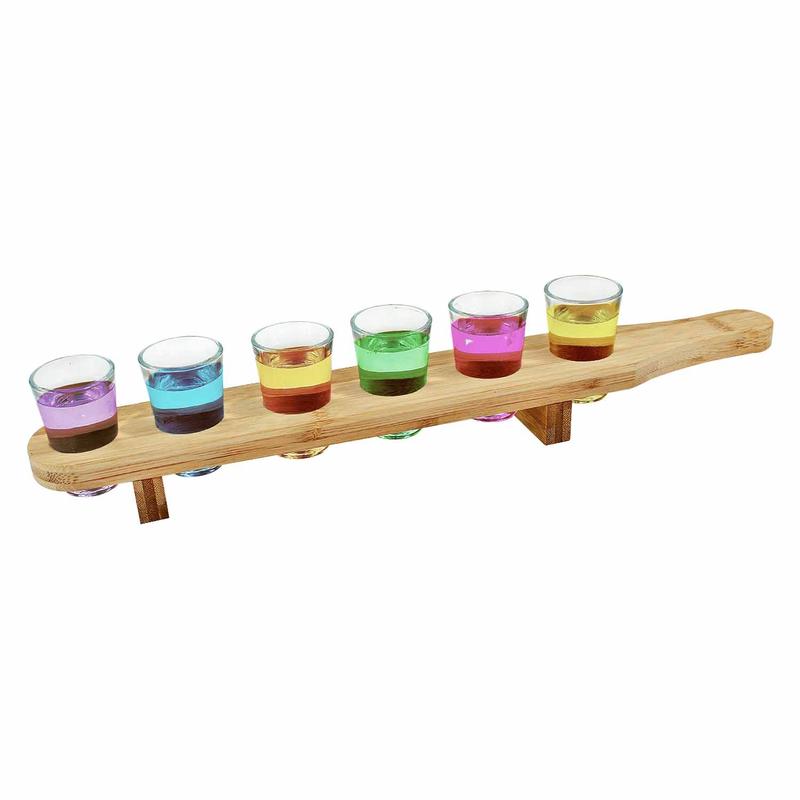 Wooden Drinks Paddle Tray with 6 Shot Glasses, Set of 6 x 40ml Shot Glasses with Serving Tray, Barware, Home Bar, Bar, Shot Glass Serving Board, Drinks Serving Board, Stylish Utensils 5
