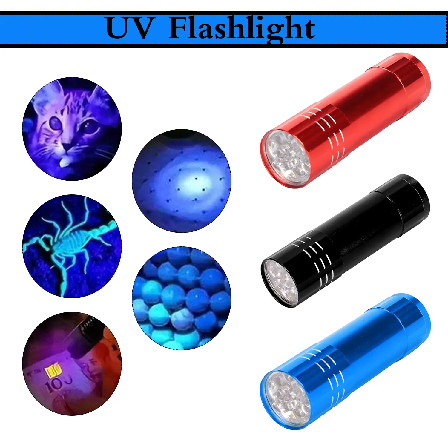 Ultraviolet Flashlight, Light Detector UV Torch for Pet Urine, Stain, Bed Bugs on Carpet, Fake Banknote, Hotel & Bathroom Stains Detection, UV Violet Torch