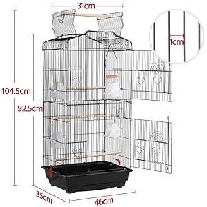 Product Introduction of Metal Bird Cage Parrot Cage for Budgie/Lovebird/Cockatiel/Canary with Open Play Top 104cm Black 2