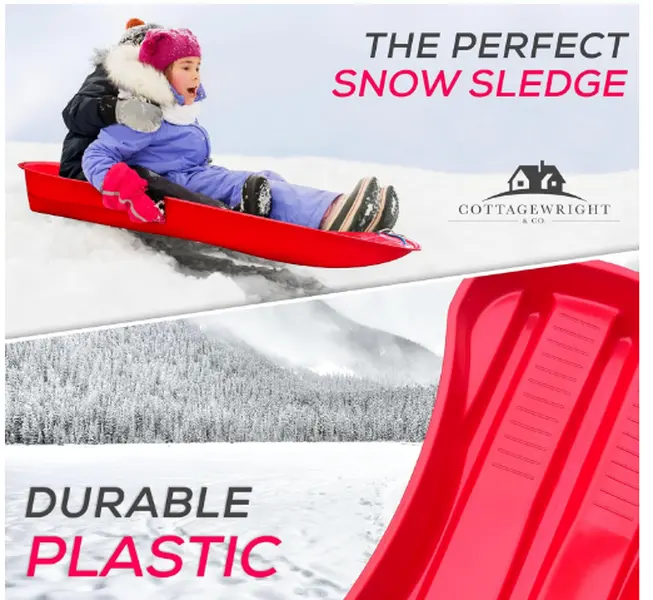 Heavy Duty Snow Sledge - Durable Plastic Sled for Kids & Adults, Ideal for Family Bonding, Sleigh with Sturdy Rope & Built-in Foot Grooves - Snow Sledge Kids & Adult