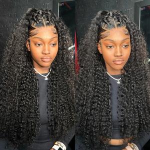 13x6 Deep Wave Lace Front Wigs Human Hair 180 Density Transparent Deep Curly Lace Front Wig Human Hair Lace Frontal Wigs for Women Pre Plucked Natural Blac