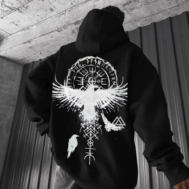 Product Introduction of Viking Totem Printed Hoodie Cotton Fleece Men's Loose Casual Eagle Super Cool Hoodie Personal Hoodie Men's Hoodie Sweatshirt Menswear Long Sleeve  Pullover 3