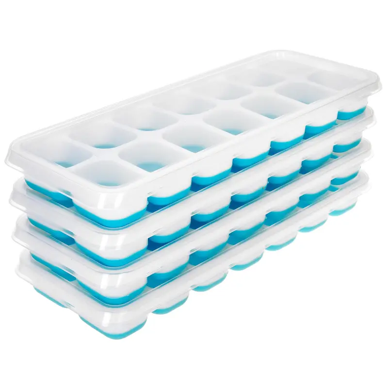 Silicone Ice Cube Trays Stackable Easy-Release Free Cocktail Freezer 4 Pack Ice Cube Tray with Lid Easy to Clean Ice Cube Moulds Save Freezer Space Reusable Ice Trays BPA Free Flexible Silicone Ice Cube Trays Removable Cubes for  Drinks  Kitchen Set 0