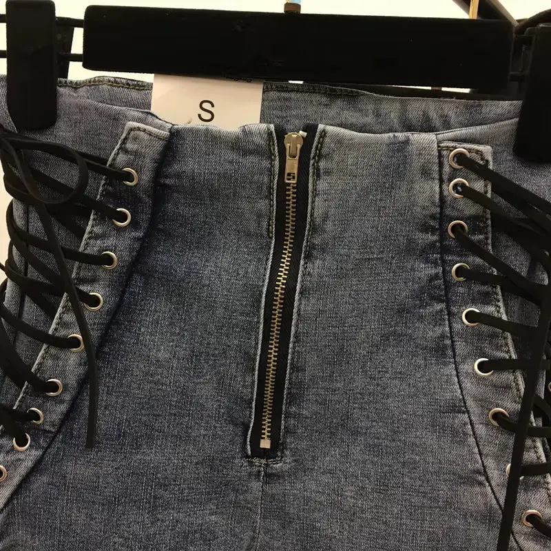 Women's Lace-Up Skinny Jeans – Trendy Ankle-Length Slim Fit Denim