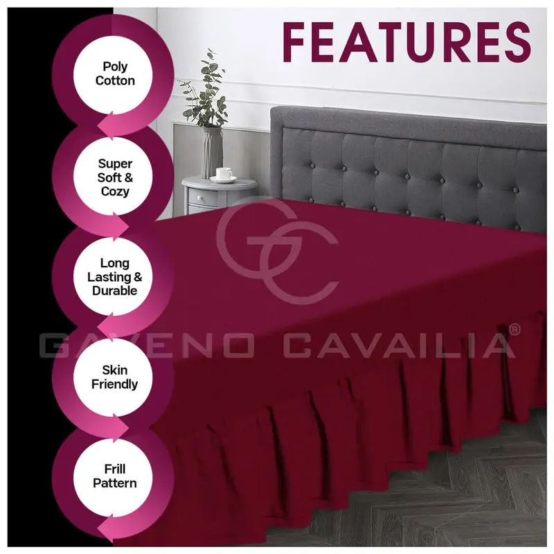 Easy Care Plain Dyed Polycotton Valance Sheet Super Soft Shrinkage Fade Resistant Frilled Valance Bed Skirts Extra Deep Fitted Valance Bed Sheets (Wine, King) 3