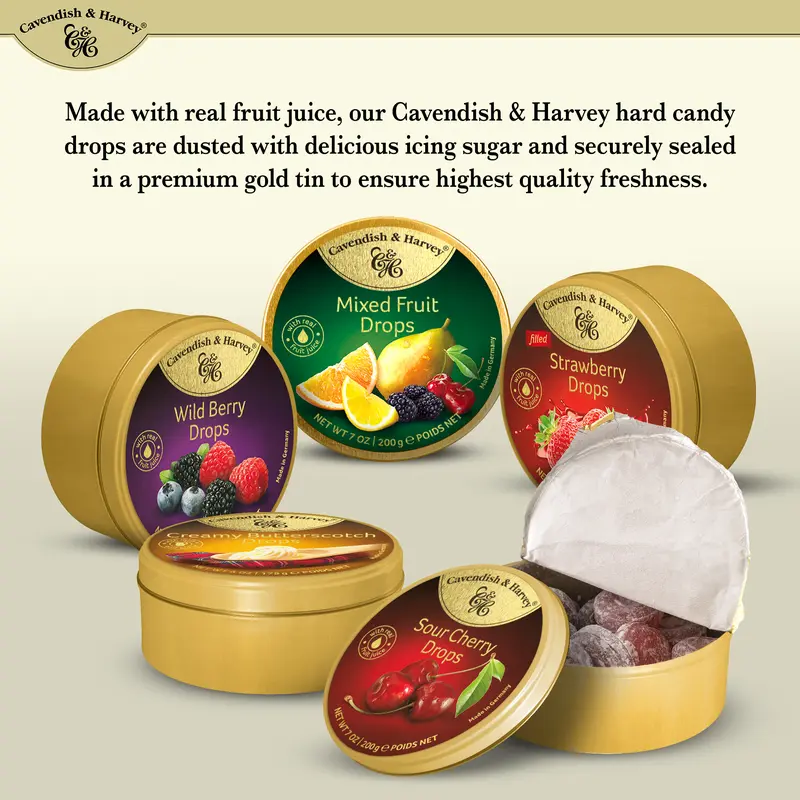 Cavendish & Harvey Premium Hard Candy Variety Pack | 5 Pack | 175g-200g Tins Sweet Snack hard  candy 1