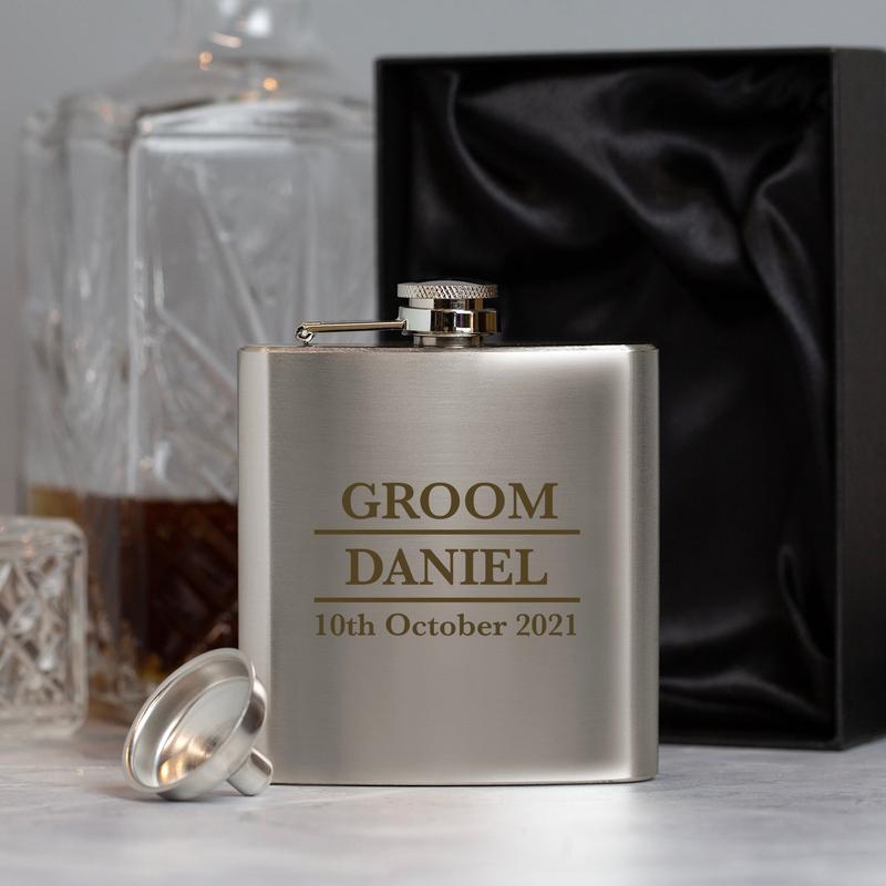 Personalised 6oz Silver Groom Wedding Hip Flask 2