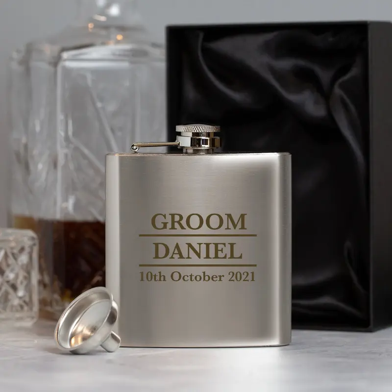 Personalised 6oz Silver Groom Wedding Hip Flask 2