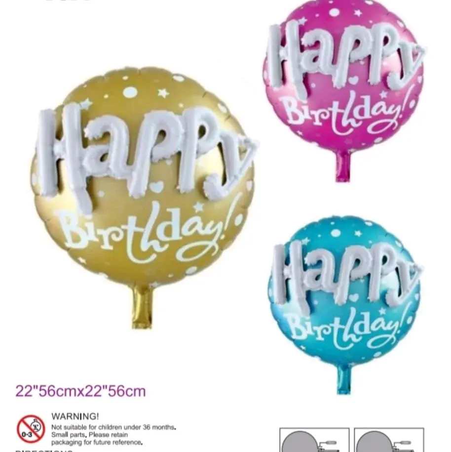 TSA Happy Birthday 3D Round Foil Balloon  22" Inch Jumbo Foil Balloon With Happy Text Foil for Party Decoration, Birthday Decoration, Kids Birthday Decoration