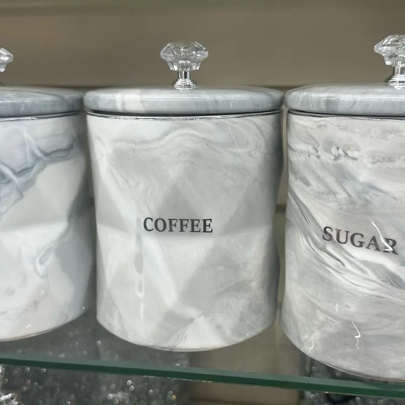 Marble Effect Tea Coffee Sugar Jars White Grey Gray Canister Pots Kitchen storage Air Tight Lid New Gift 2