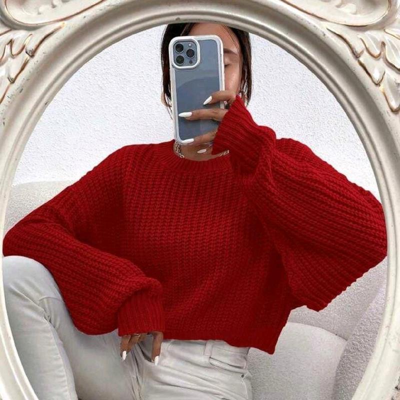 Women's Knitted Oversized Cropped Jumper - Soft and Stretchy Material - Perfect for Winter - Fit, Clothing autumnal fits fashion coat 4