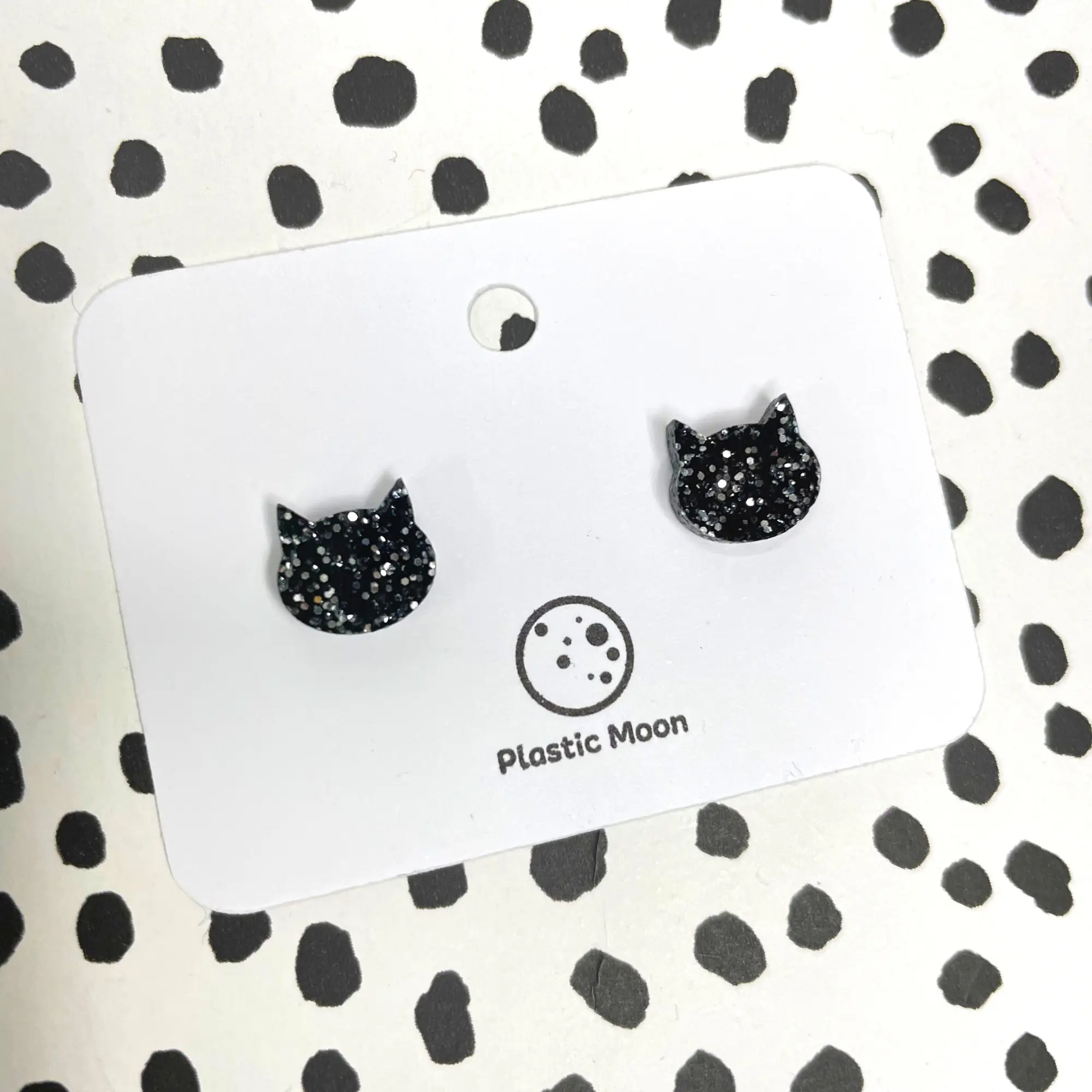 Black Glitter Cat Shaped Handmade Acrylic Stud