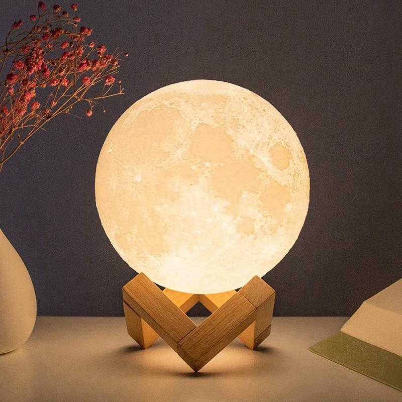 Product Introduction of 8Cm Moon Lamp LED Night Light Battery Powered with Stand Starry Lamp Bedroom Decor Night Lights Kids Gift Moon Lamp 0