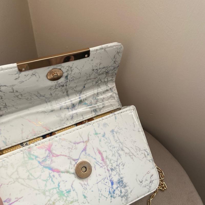 Women’s Gold Chain Cross Body Purse With Marble Design PU Leather 3