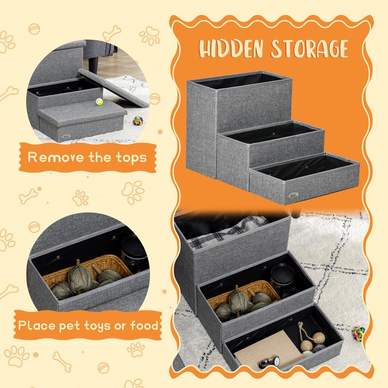 Pet Stairs with Storage, 3 Steps, 40.5H x 63.5L x 42.5Wcm 4