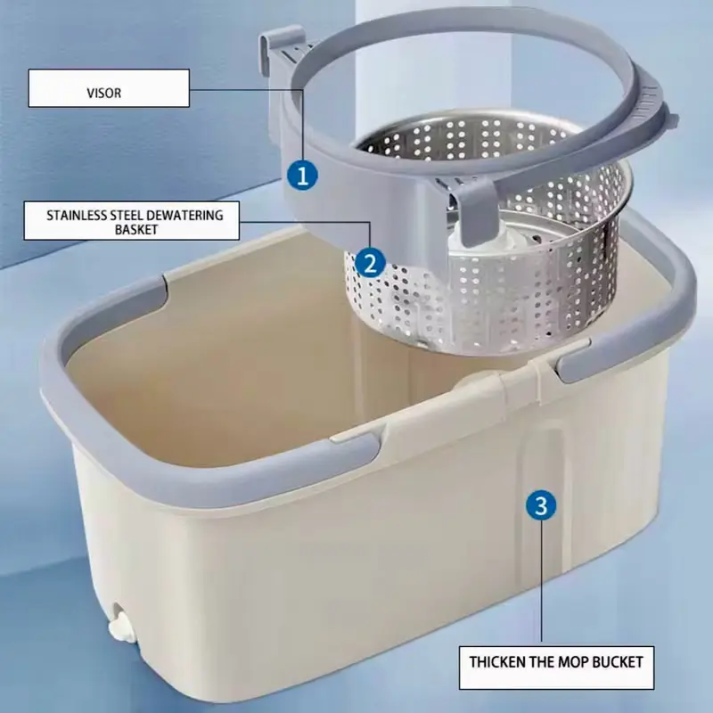 New 360 Spin Mop Bucket Set, 3 Microfiber Water Absorbent Cloths, Double Handle, Stainless Steel Drum For Efficient & Effective Cleaning, Durable, Adjustable, Super Spinning Rotating Mop And Bucket For Wall, Tiles, Floor, Living room, Hallway, Toilet 3