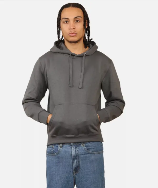 Mens Dark-grey Fleece Sweatshirt with Pullover Hood - Soft and Comfy - Menswear, Tops Menswear Tops Long Sleeve Casual Hoodie Classic Cotton Crew Neck Relaxed Fit Plain Stylish