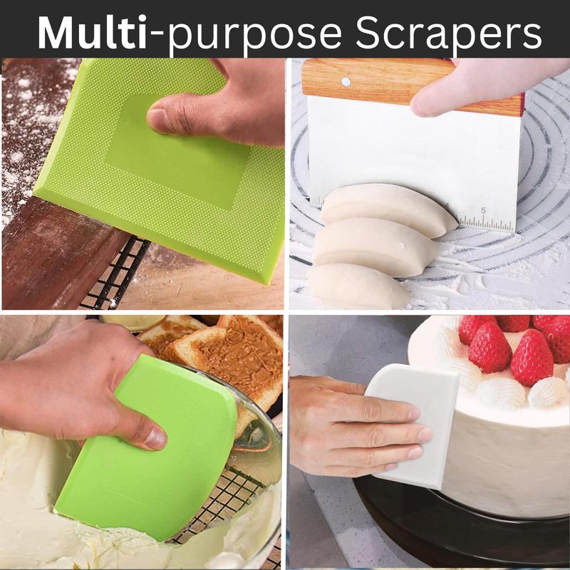 Ultimate Dough Scraper Set: 3-Piece Stainless Steel Bench Scraper Kit with Ergonomic Handle and Built-in Measurement Scale - Perfect for Dough Cutting, Bread, Pizza, Cake, and More! silicone products 3
