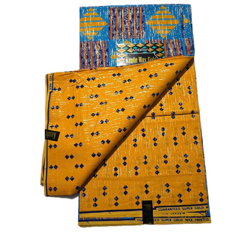 100% Kente Wax Gold Print Cotton/ Ankara / Lungi / Liputa 1