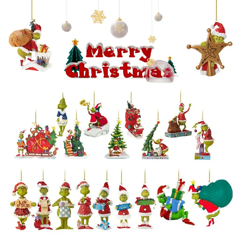 20-Piece Christmas Grinch Ornament Set – Festive Hanging Tree in Classic Holiday Colors | Fun and Whimsical Grinch-Themed Xmas Pendants Perfect for Christmas Trees, Garlands Traditional  Decoration