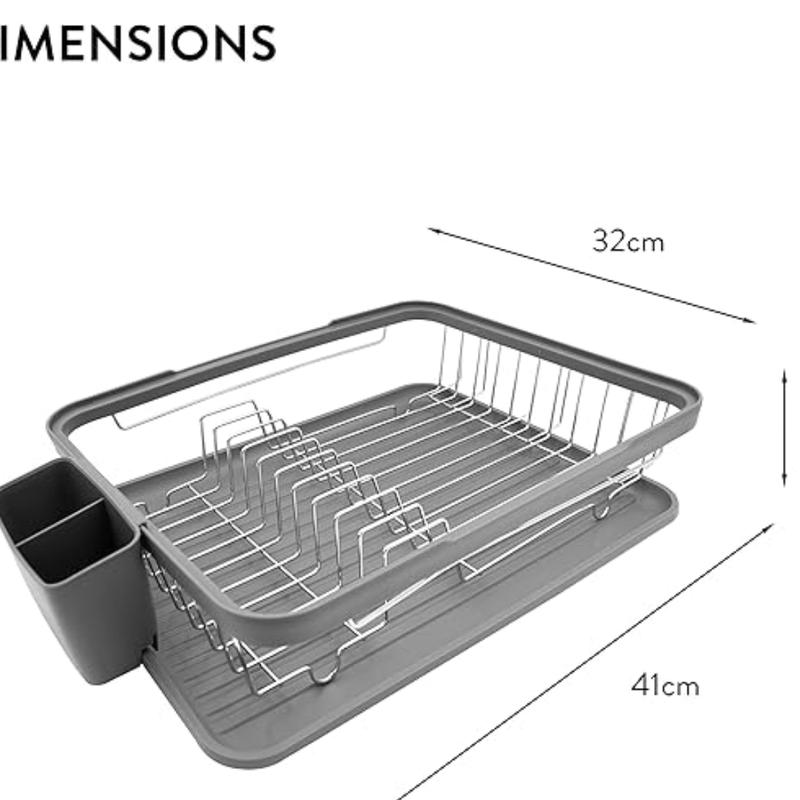 Kitchen Dish Drainer Rack with Plastic Drip Tray Cutlery Holder Kitchen Dish Drainer Rack/Separate Cutlery Holder/Removable Drip Tray Organiser 5