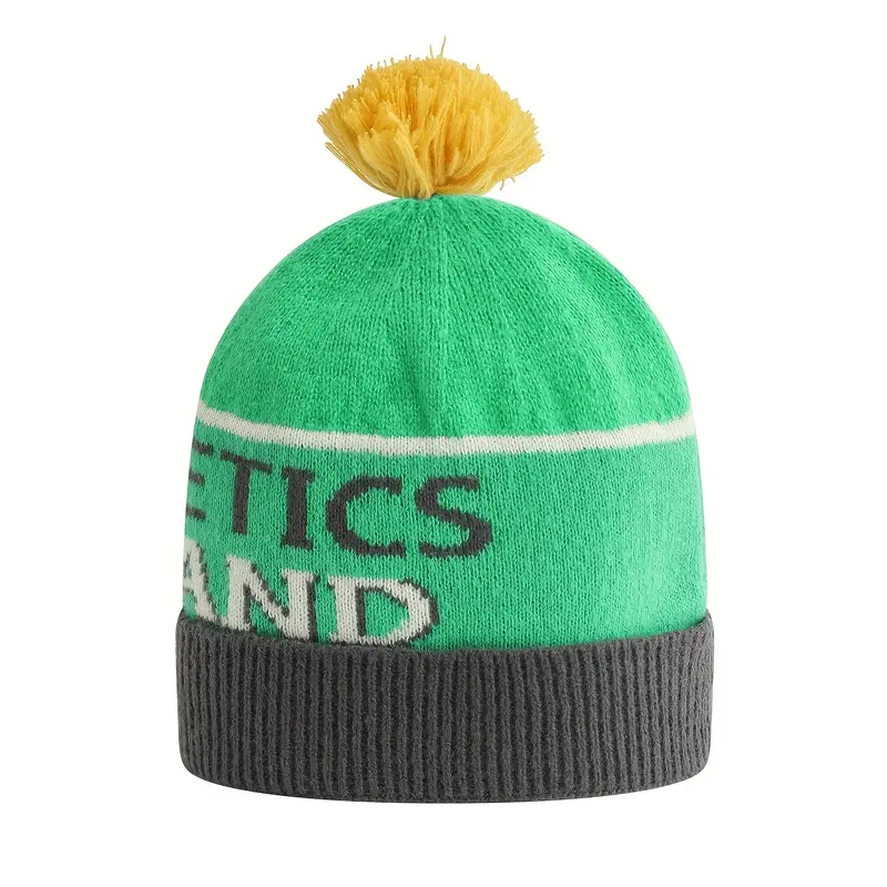 Women's Winter Knitted Beanie with Pom Pom - 100% Polyester, Elastic, Lightweight Athletic Ireland Design Cap, Fleece Lined Warm Furry Hat 1