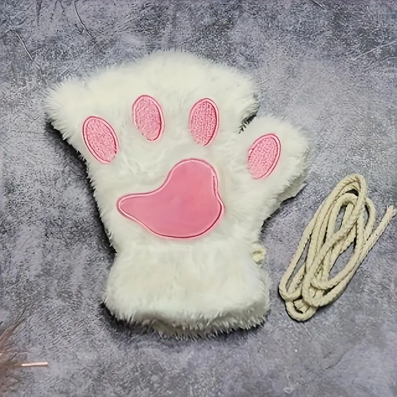 Cozy Plush Half Finger Gloves with Cat Claw Design, Soft and Warm Winter Gloves for Women 7