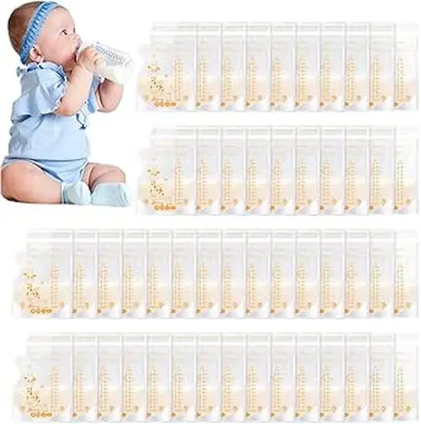Breast Milk Storage Bags, 50 PCS Milk Storage Bags Breastfeeding, 250ml Breastmilk Storage Bags Pre-sterilised, BPA-free, Breastmilk Double Seal Bag