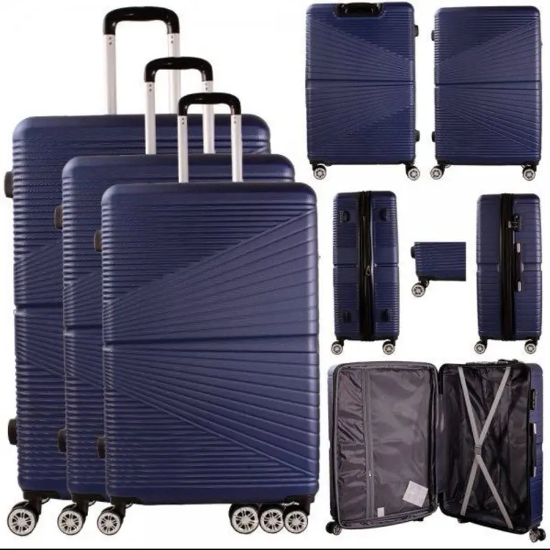 [M&S Bags Ltd] EXPANDABLE-Hard Shell Abs Luggage Suitcase-3pcs Set- colour Navy Blue-Curved Design-Sizes 20” 26” 28”-Lightweight-Expandable-Standard Lock-360 wheels Rotations-Detachable Wheels 0