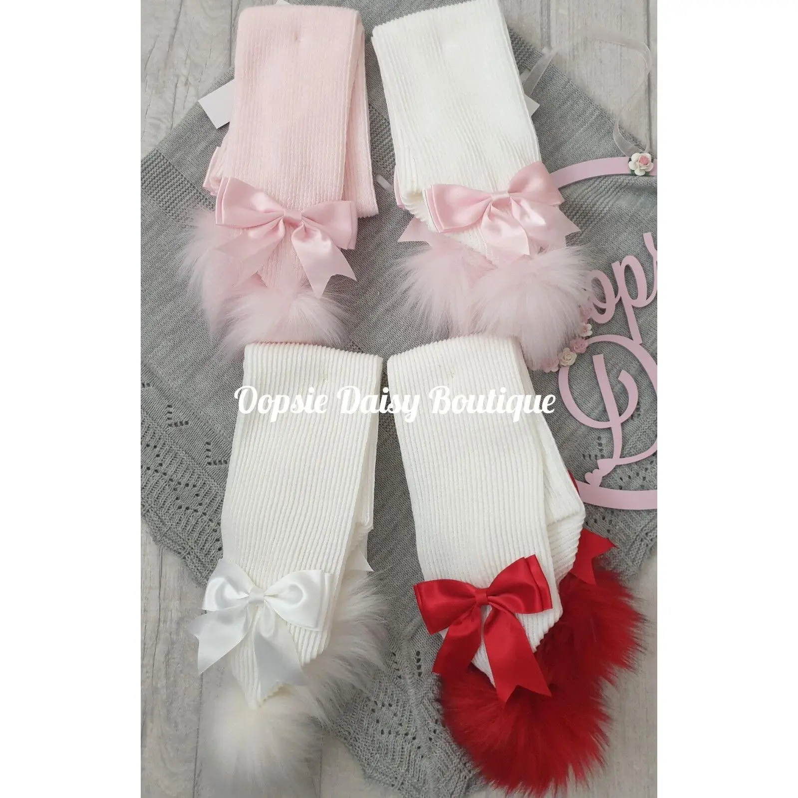 Baby Knitted Pom Pom Scarfs with Ribbon 0-6 yrs