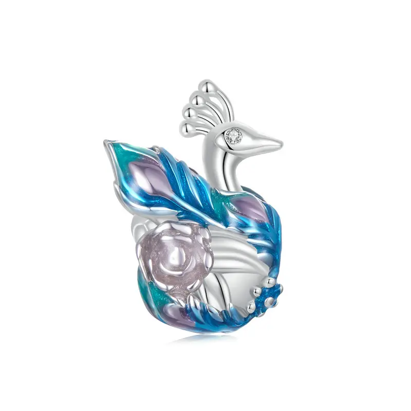 Elegant Peacock Charm Bead With Cubic Zirconia Genuine 925 Sterling Silver Compatible With Pandora Bracelets 1